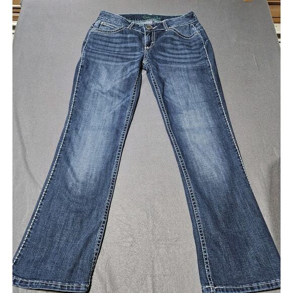 Wrangler Jeans Womens 5x32 Blue Boot Cut Western Cowgirl Rancher Rodeo Bedazzled - Picture 2 of 13